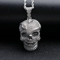 Hip hop 18K gold plated skull snake pendant necklace with pavé crystal details - Silver Color Single Pendant