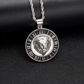 Macro view of lion head relief pendant with Roman numerals and stainless steel rope chain - Steel Color (Pendant Only - Without Chain)
