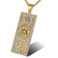 Collana con ciondolo dollaro placcato oro hip hop con cristalli lucidi su sfondo bianco - Solo Pendente (Senza Catena)