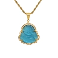 Collana con ciondolo buddha blu traslucido dorato con piccoli cristalli incastonati - Blu lago