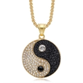 Hip hop titanium steel gold plated Tai Chi pendant necklace with black and white crystals - Single Pendant (Gold)