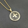 Collier de l'Ordre du Temple plaqué or avec cristaux et inscription latine - Pendentif Seul-Doré Avec Strass (Sans Chaîne)