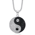 Hiphop iced out yin yang necklace with pave black and white crystals on silver chain - Single Pendant (Steel Color)