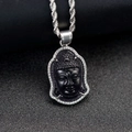 Silver twist chain necklace featuring a black Buddha head pendant with sparkling rhinestones - Silver-Purple Stone Buddha Head (DZ1036)