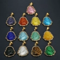Pendentifs Bouddha rieur en 13 couleurs avec bordures dorées serties de diamants brillants - Oeil de Tigre Pendentif Seul (Sans Chaîne)