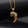 Hip-hop tiger head pendant necklace with resin fang and green eyes on gold rope chain - Brown Textured Pendant Only (Without Chain)