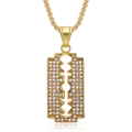 Iced out gold razor blade pendant necklace with sparkling rhinestones and box chain - Pendant Only (Without Chain)