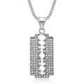 Iced-out razor blade pendant necklace in silver finish with sparkling zircons - Steel Color Pendant Only (Without Chain)