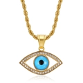 Collar con colgante de ojo turco de acero chapado en oro con cristales azules y diamantes - Solo colgante dorado