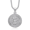 Silver iced out Bitcoin B pendant necklace with box chain in hip hop street fashion style - Pendant Only (Without Chain) / Silver
