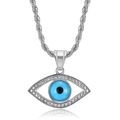 Collar con colgante de ojo turco en acero inoxidable plateado con piedras azules y blancas - Colgante Individual Color Plata