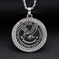 The Fraternal Order of Eagles round stainless steel pendant necklace with rhinestones - Silver Black Enamel Pendant Only (Without Chain)