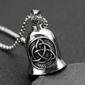 Vintage stainless steel Viking bell pendant with Celtic Triquetra on a stone background - Silver Color Single Pendant