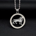Collana hiphop con ciondolo a leone argentato placcato oro 18k e catena a corda intrecciata - Solo ciondolo / Color Acciaio