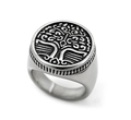 Anello sigillo da uomo in acciaio inossidabile argento con incisione albero della vita - US 7 / Color Acciaio
