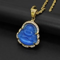Pendentif Bouddha bleu en œil de chat serti de strass sur une chaîne dorée torsadée - Sky Blue Pendant Only (Without Chain)
