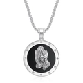 Collana hip-hop con ciondolo mani in preghiera argento su fondo nero e cristalli - Ciondolo Colore Acciaio (Senza Catena)