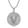 Pendente medaglione testa di leone stile hip hop con cristalli e catena box argento - Ciondolo Colore Acciaio (Senza Catena)