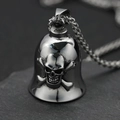 Vintage gothic viking skeleton biker bell pendant in silver steel with woven metal chain - Skull Crossbones Style (DZ950M) Pendant Only (Without Chain)
