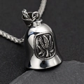 Retro punk motorcycle bell necklace with engraved maple leaf on stainless steel pendant - Silver Color Single Pendant