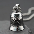 Viking Valknut triangle bell pendant necklace in stainless steel on black rock - Silver Color Single Pendant