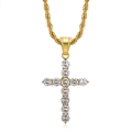 Hip hop gold plated cross pendant necklace with sparkling AAA zircons and rope chain - Gold Pendant Only