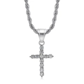 Collana con ciondolo a croce hip hop in argento con zirconi AAA e catena a corda - Pendaglio a Croce in Acciaio / Ciondolo Singolo Color Argento