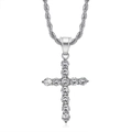 Icy cross pendant necklace in gold-plated steel with AAA cubic zirconia on rope chain - Silver Color Single Pendant