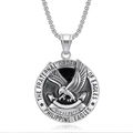 Silver stainless steel eagle medal pendant necklace with engraved eagle and stars - Silver Color Single Pendant
