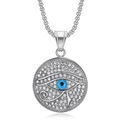 Dettaglio del ciondolo Occhio di Horus con strass scintillanti e pupilla blu centrale - Colore Acciaio Ciondolo Piccolo Solo