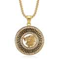 Collana hip hop con ciondolo a testa di leone in acciaio dorato e strass lucidi - Ciondolo in Rilievo Leone Oro (DW557) / Solo ciondolo dorato