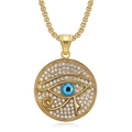 Collana con ciondolo Occhio di Horus dorato con strass e dettaglio blu centrale - Ciondolo Singolo Oro Grande
