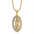 Collana ovale con ciondolo Vergine Maria in acciaio al titanio dorato e strass - Ciondolo Solo (Senza Catena) (Oro)