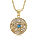 Collana con ciondolo occhio di Horus placcata oro con cristalli bianchi e blu lucidi - Ciondolo Singolo Oro Piccolo