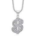 Silver iced out dollar sign pendant necklace with cuban link chain for hip hop style - Silver Color Single Pendant