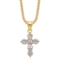 Golden titanium steel cross necklace featuring 3A cubic zirconia stones with subtle reflection - Gold Pendant Only