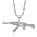 Collana con ciondolo fucile AK47 argento con cristalli su catena a scatola - Ciondolo Singolo Color Argento