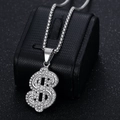 Colgante signo de dólar plateado con brillantes y cadena box para estilo hip hop - Colgante Color Acero [Sin Cadena]