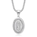 Silver Virgin Mary Guadalupe pendant necklace with AAA cubic zirconia on white background - Silver Color Single Pendant