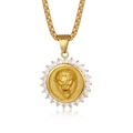 Collana hip hop placcata oro con testa di leone e zirconi AAA su catena a maglie quadre - Solo ciondolo dorato