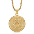 Golden stainless steel necklace featuring a round lion head relief pendant on a twist chain - Gold Pendant Only (Without Chain) (5146745389307)