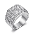 Lussuoso anello quadrato in acciaio al titanio argento con pavé di diamanti da uomo - US 7 / Color Acciaio