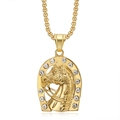 Collana hip hop placcata oro con ciondolo a testa di cavallo e cristalli bianchi - Ciondolo Oro Solo (Senza Catena) (DW012)