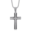 Hip hop silver stainless steel cross pendant necklace with sparkling pavé crystals - Silver Color Single Pendant