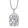 Collana con ciondolo a testa di cavallo argento con ferro di cavallo e cristalli - Ciondolo Argento Solo (Senza Catena) (DW012)