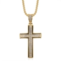 Iced out gold stainless steel cross pendant necklace with black trim and box chain - Gold Pendant Only
