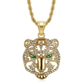 Hip hop tiger head necklace in gold plated titanium steel with sparkling rhinestones - Gold Pendant Only