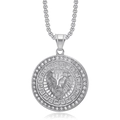 Collana hiphop con ciondolo a testa di leone, motivo greco e cristalli scintillanti - Solo ciondolo / Argento