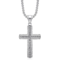 Silver hip hop cross pendant necklace with round rhinestones and polished rolo chain - Silver Color Single Pendant
