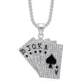 Collier avec pendentif poker hip hop en acier titane plaqué or et strass - Pendentif Couleur Argent (Sans Chaîne)